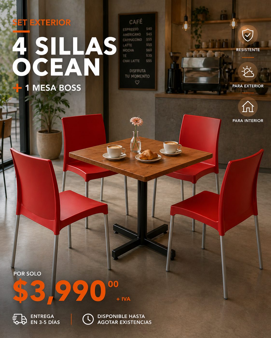 Paquete 4 sillas Ocean + 1 mesa BOSS